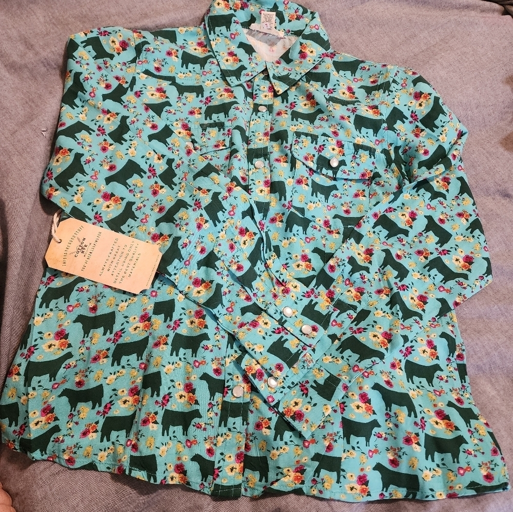 Kids Floral Button Down Shirt - Blue - Picture 2 of 6